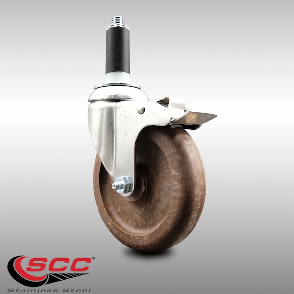 5 Inch 316SS High Temp Glass Filled Nylon 1 Inch Stem Caster Lock Brake SCC